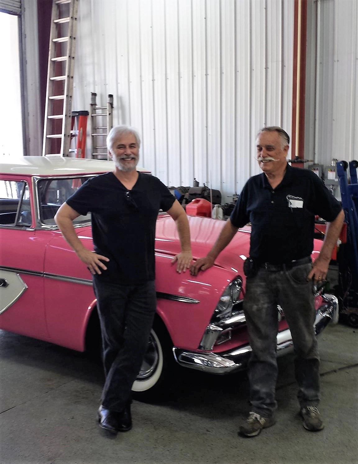 Dave and Terry at Dave Mays Auto with old car 1